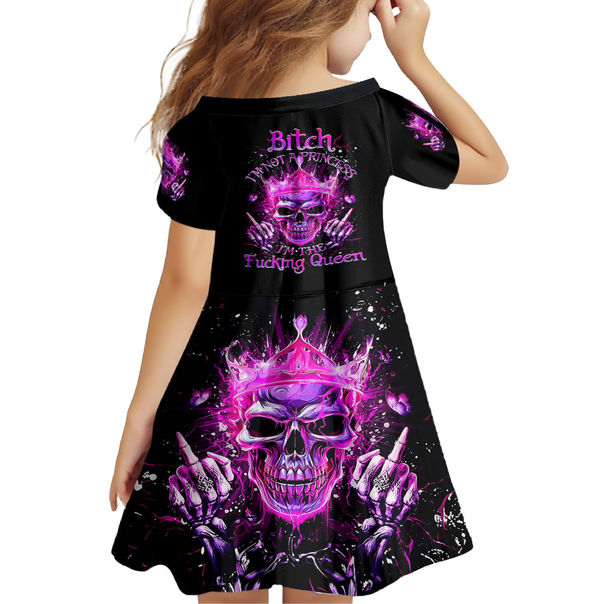 Queen Skull Family Matching Off Shoulder Maxi Dress and Hawaiian Shirt Bitch I'm Not A Princess I'm The Fucking Queen - Wonder Print Shop