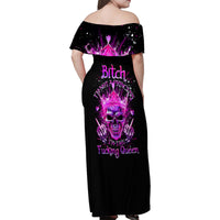 Queen Skull Family Matching Off Shoulder Maxi Dress and Hawaiian Shirt Bitch I'm Not A Princess I'm The Fucking Queen - Wonder Print Shop