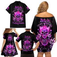 Queen Skull Family Matching Off Shoulder Short Dress and Hawaiian Shirt Bitch I'm Not A Princess I'm The Fucking Queen - Wonder Print Shop