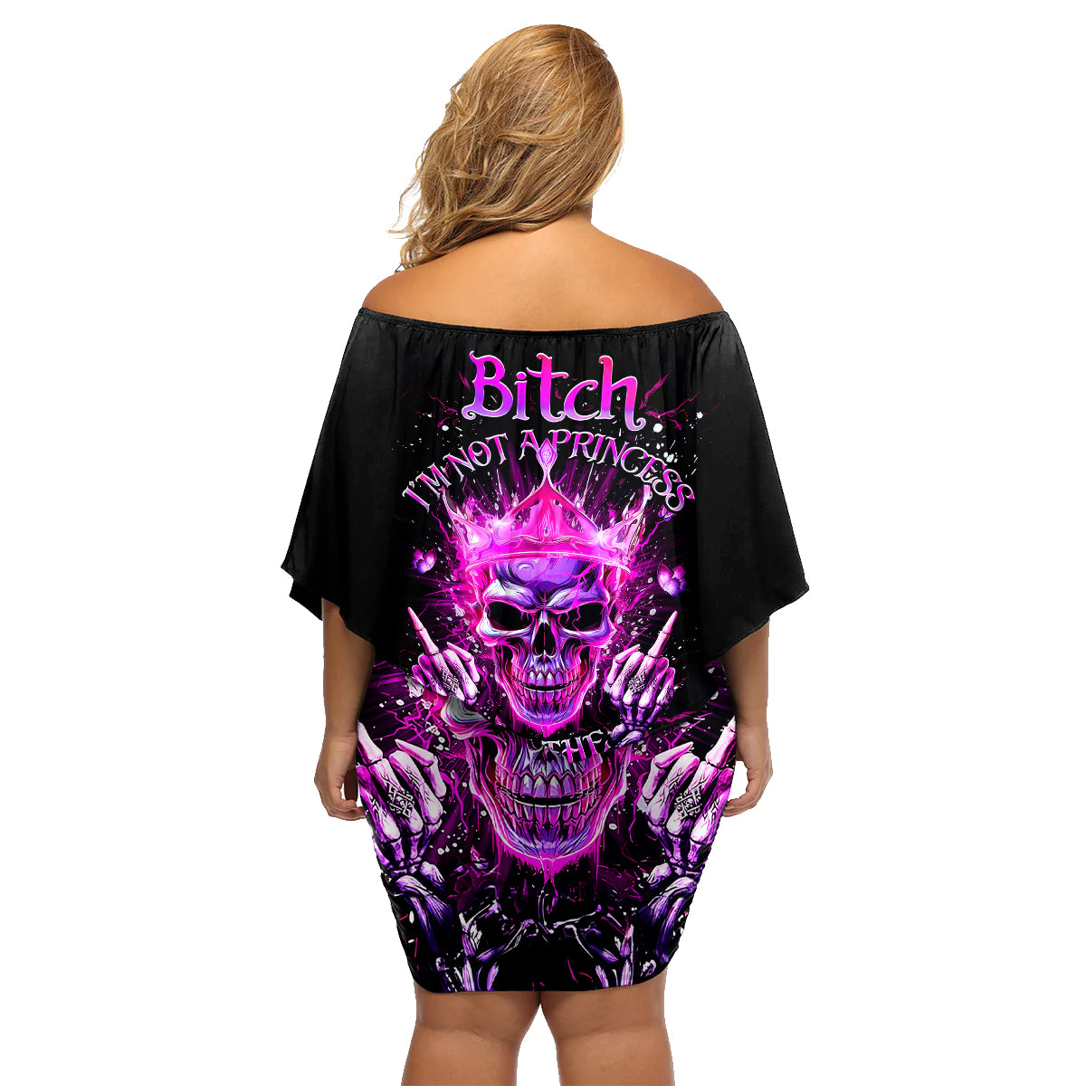 Queen Skull Family Matching Off Shoulder Short Dress and Hawaiian Shirt Bitch I'm Not A Princess I'm The Fucking Queen - Wonder Print Shop