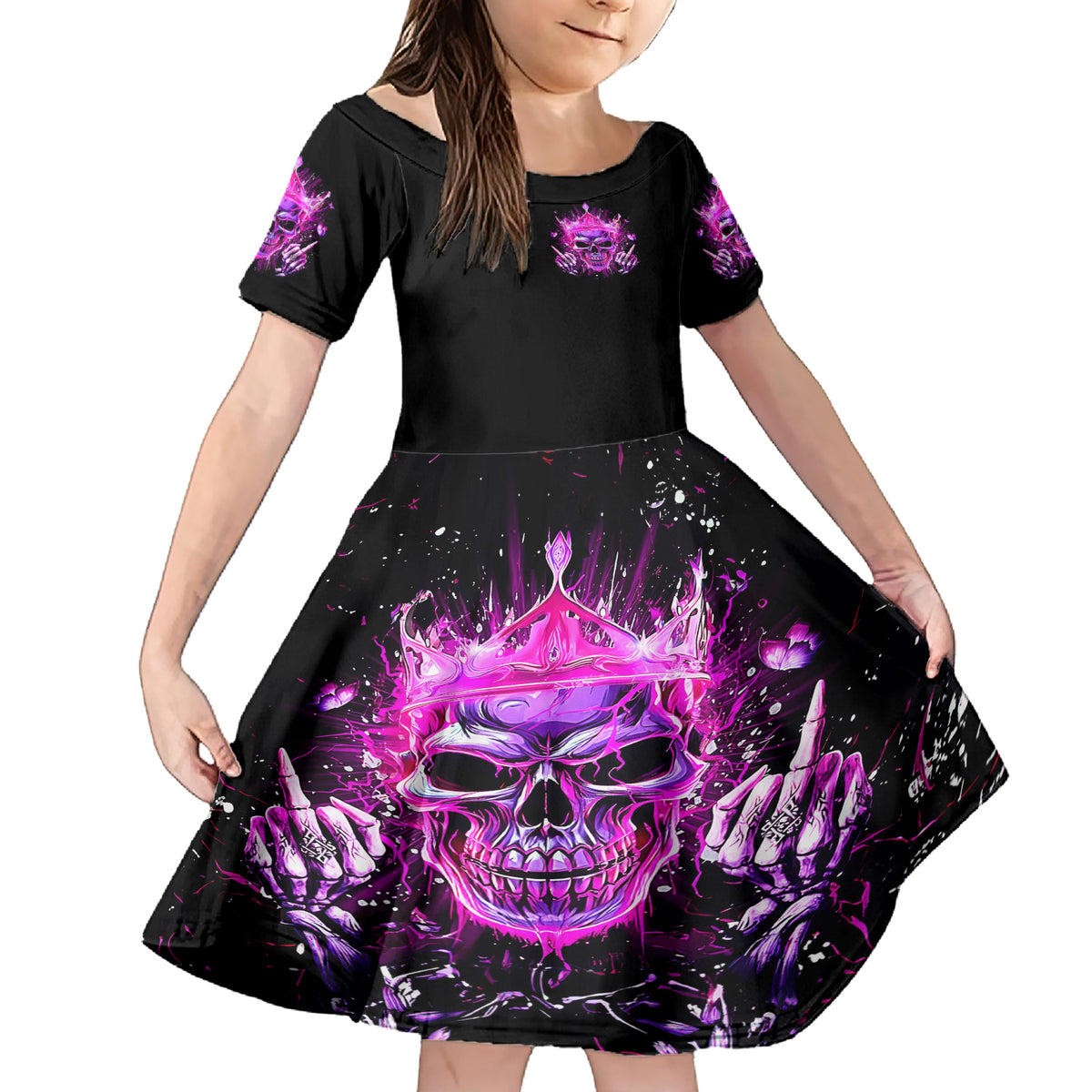 Queen Skull Family Matching Short Sleeve Bodycon Dress and Hawaiian Shirt Bitch I'm Not A Princess I'm The Fucking Queen - Wonder Print Shop