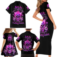 Queen Skull Family Matching Short Sleeve Bodycon Dress and Hawaiian Shirt Bitch I'm Not A Princess I'm The Fucking Queen - Wonder Print Shop