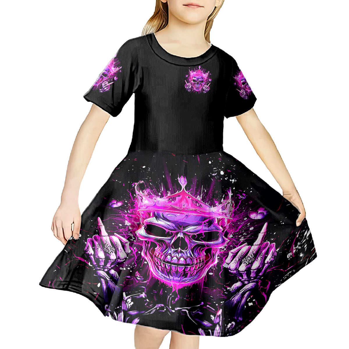 Queen Skull Kid Short Sleeve Dress Bitch I'm Not A Princess I'm The Fucking Queen - Wonder Print Shop
