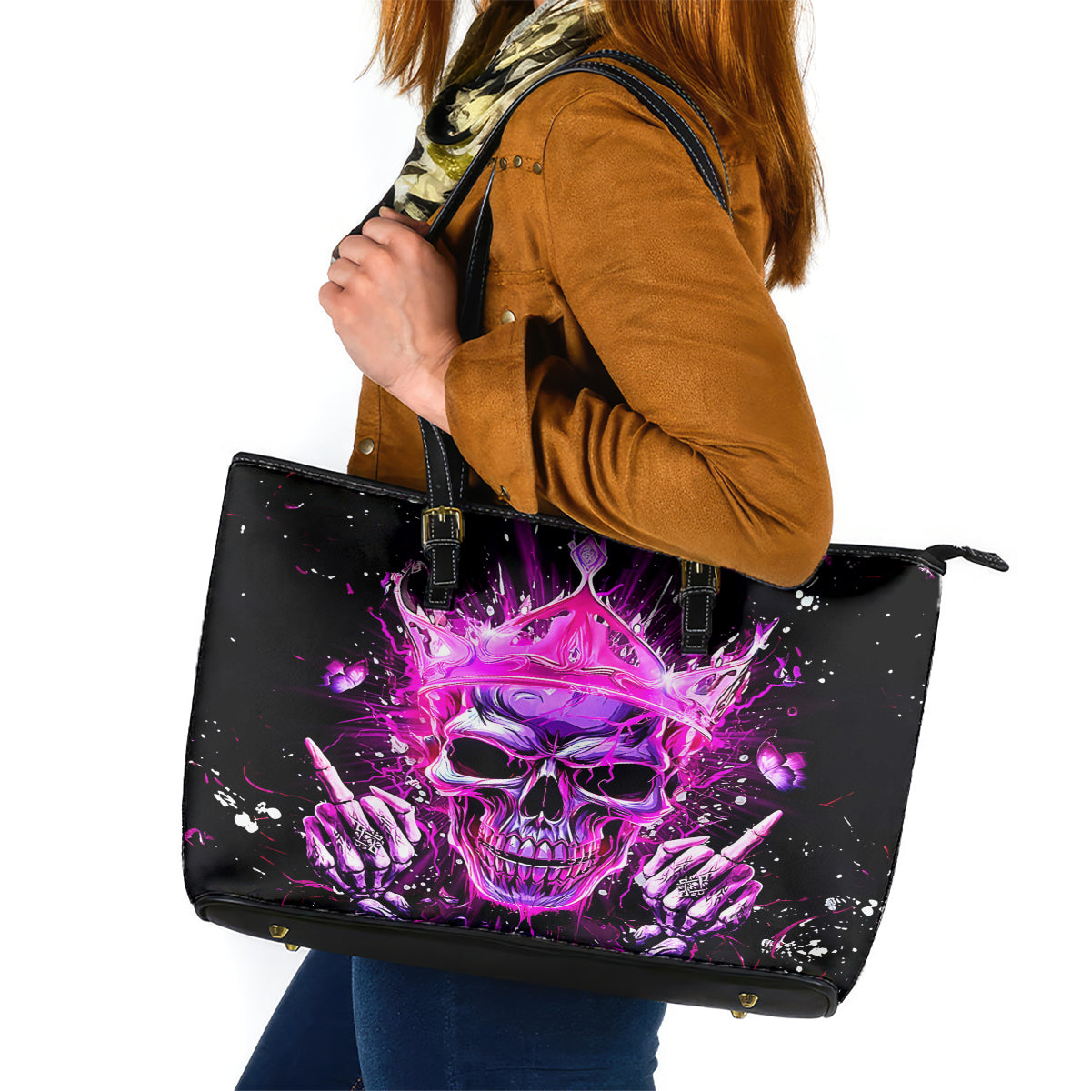 Queen Skull Leather Tote Bag Bitch I'm Not A Princess I'm The Fucking Queen - Wonder Print Shop