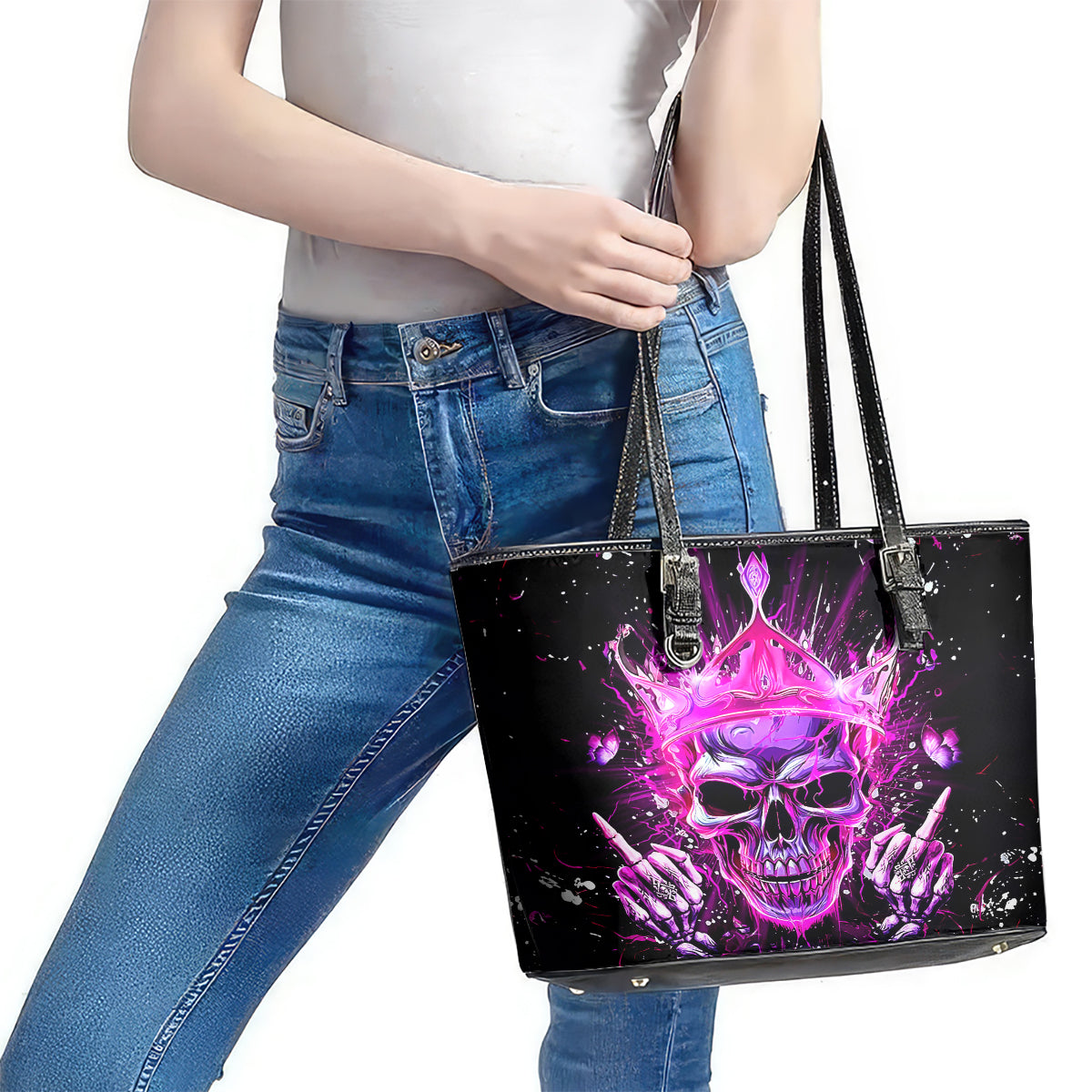 Queen Skull Leather Tote Bag Bitch I'm Not A Princess I'm The Fucking Queen - Wonder Print Shop