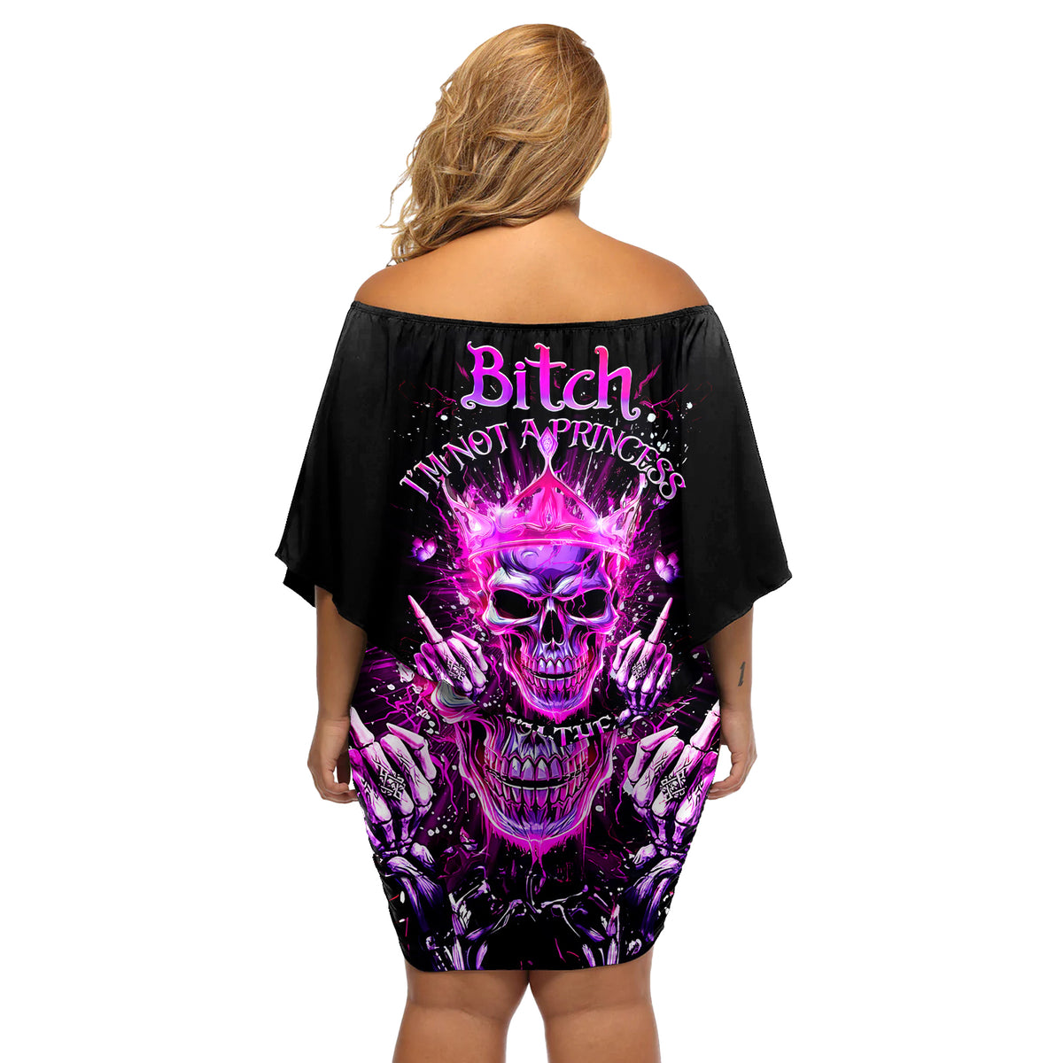 Queen Skull Off Shoulder Short Dress Bitch I'm Not A Princess I'm The Fucking Queen - Wonder Print Shop