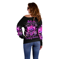 Queen Skull Off Shoulder Sweater Bitch I'm Not A Princess I'm The Fucking Queen - Wonder Print Shop