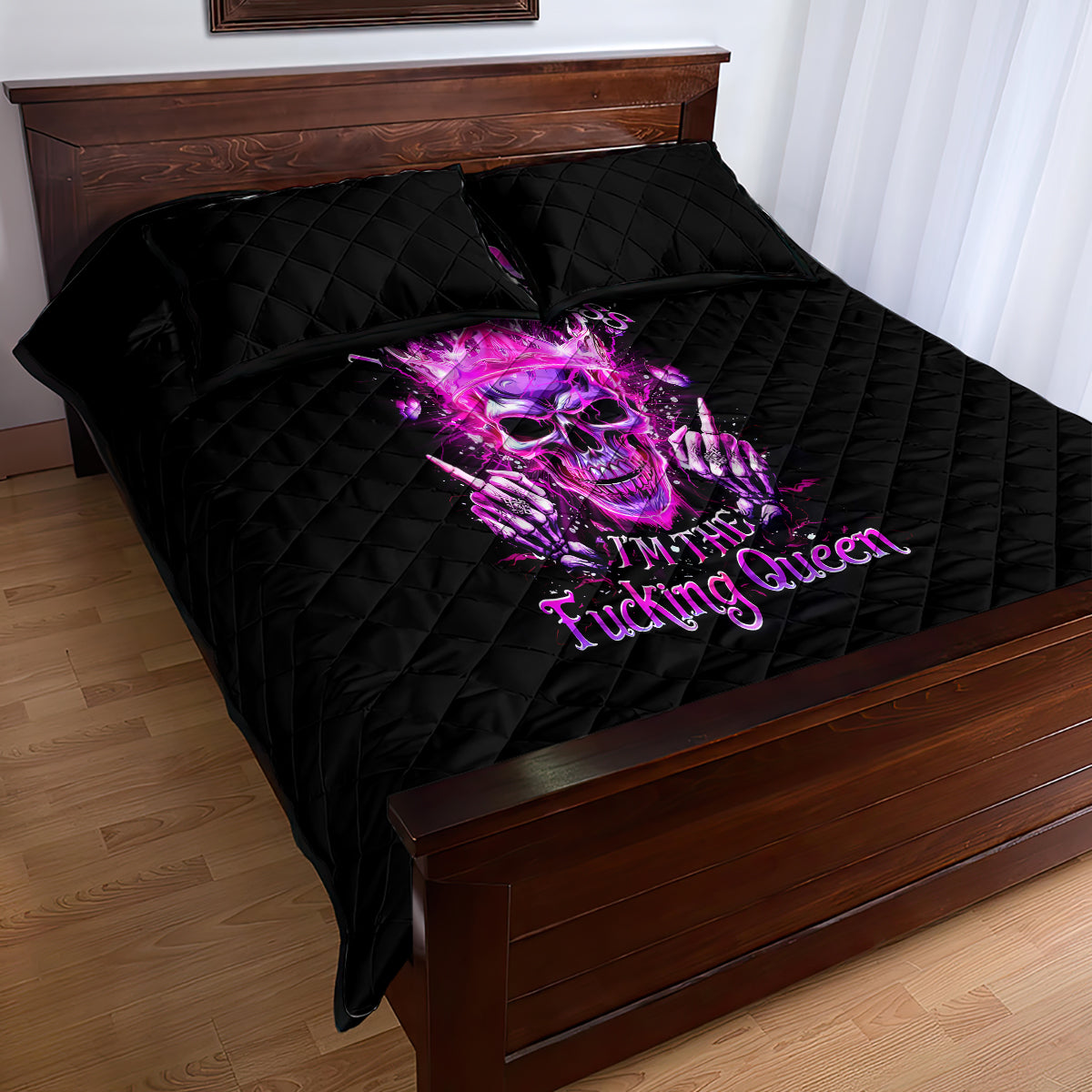 Queen Skull Quilt Bed Set Bitch I'm Not A Princess I'm The Fucking Queen - Wonder Print Shop