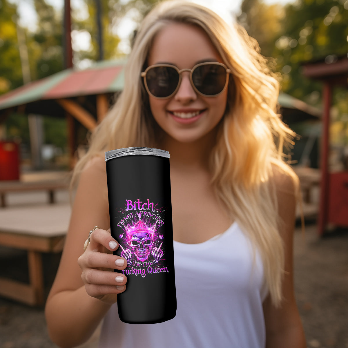 Queen Skull Skinny Tumbler Bitch I'm Not A Princess I'm The Fucking Queen - Wonder Print Shop