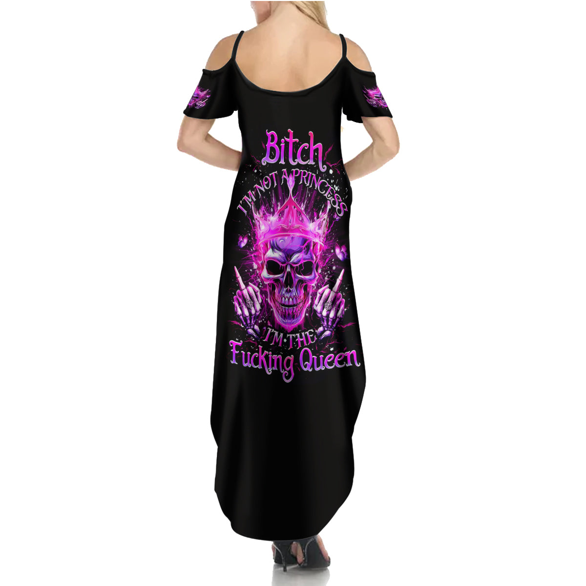 Queen Skull Summer Maxi Dress Bitch I'm Not A Princess I'm The Fucking Queen - Wonder Print Shop