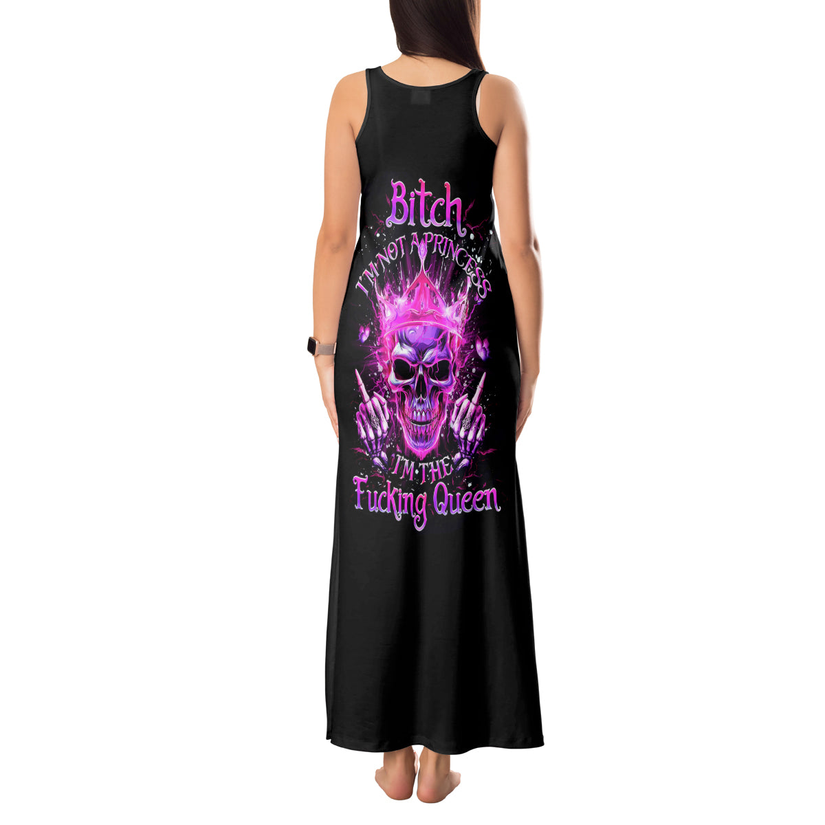 Queen Skull Tank Maxi Dress Bitch I'm Not A Princess I'm The Fucking Queen - Wonder Print Shop