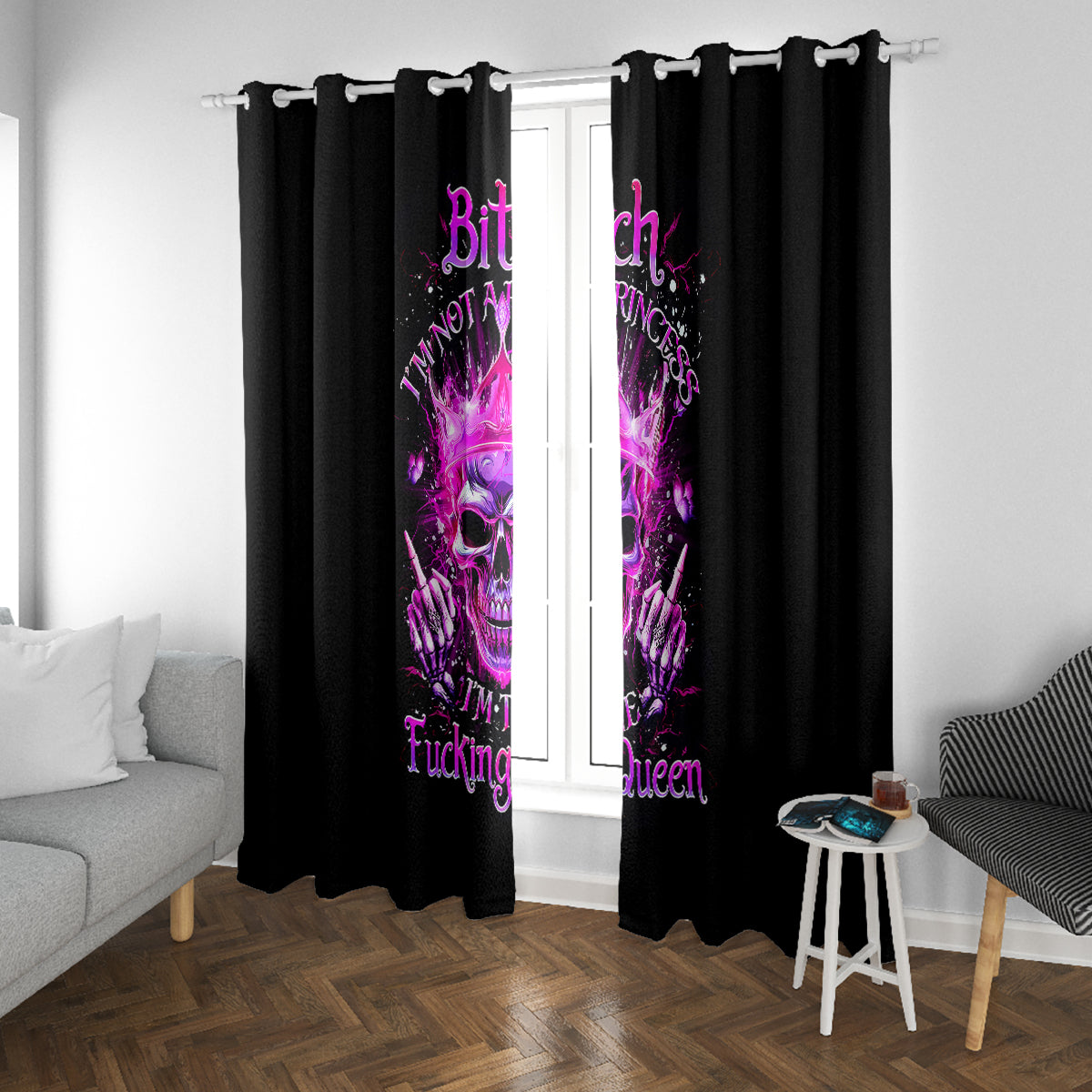 Queen Skull Window Curtain Bitch I'm Not A Princess I'm The Fucking Queen - Wonder Print Shop