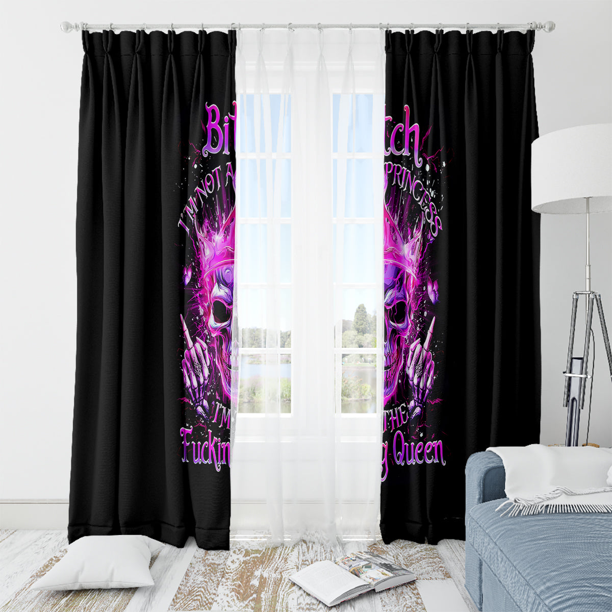 Queen Skull Window Curtain Bitch I'm Not A Princess I'm The Fucking Queen - Wonder Print Shop