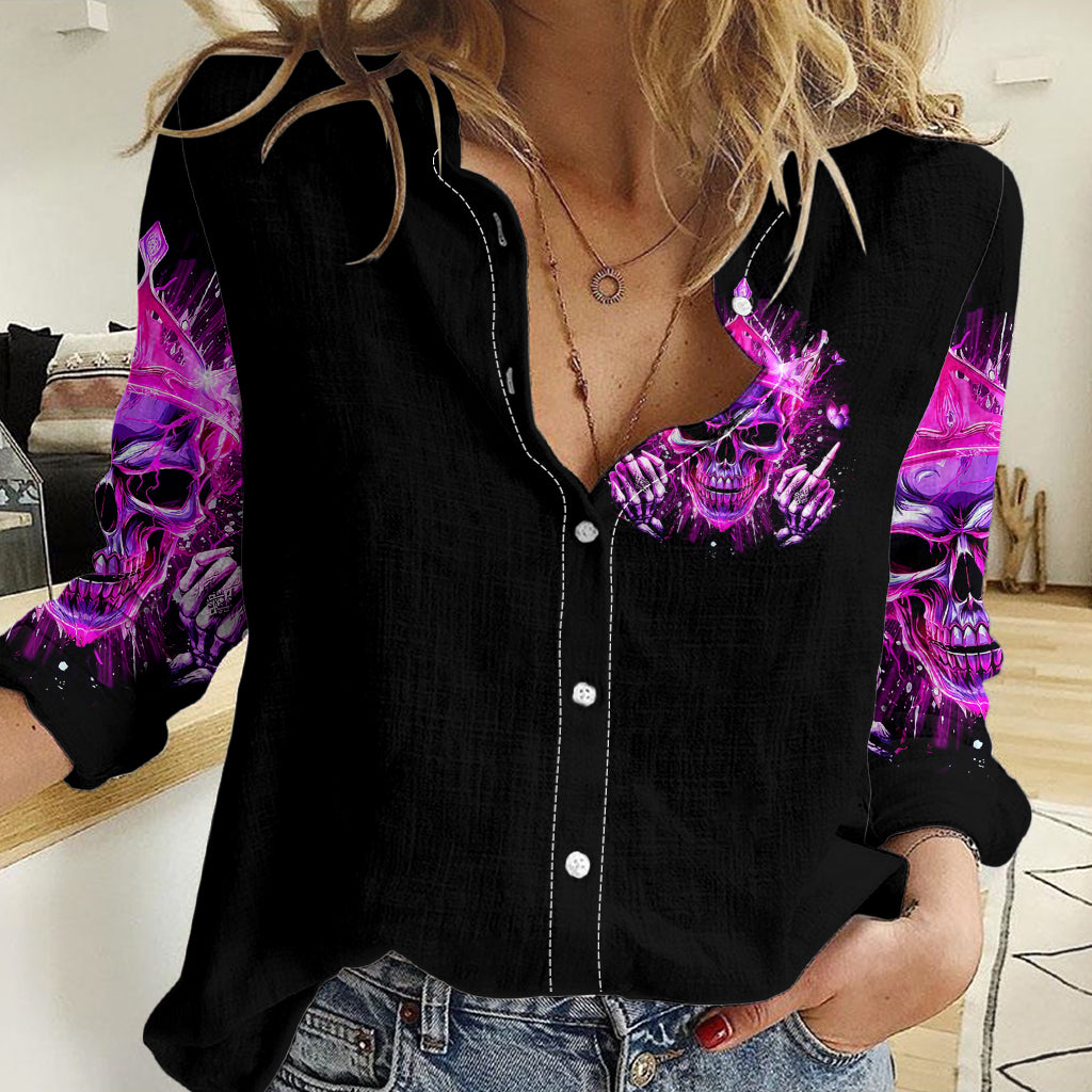 Queen Skull Women Casual Shirt Bitch I'm Not A Princess I'm The Fucking Queen - Wonder Print Shop