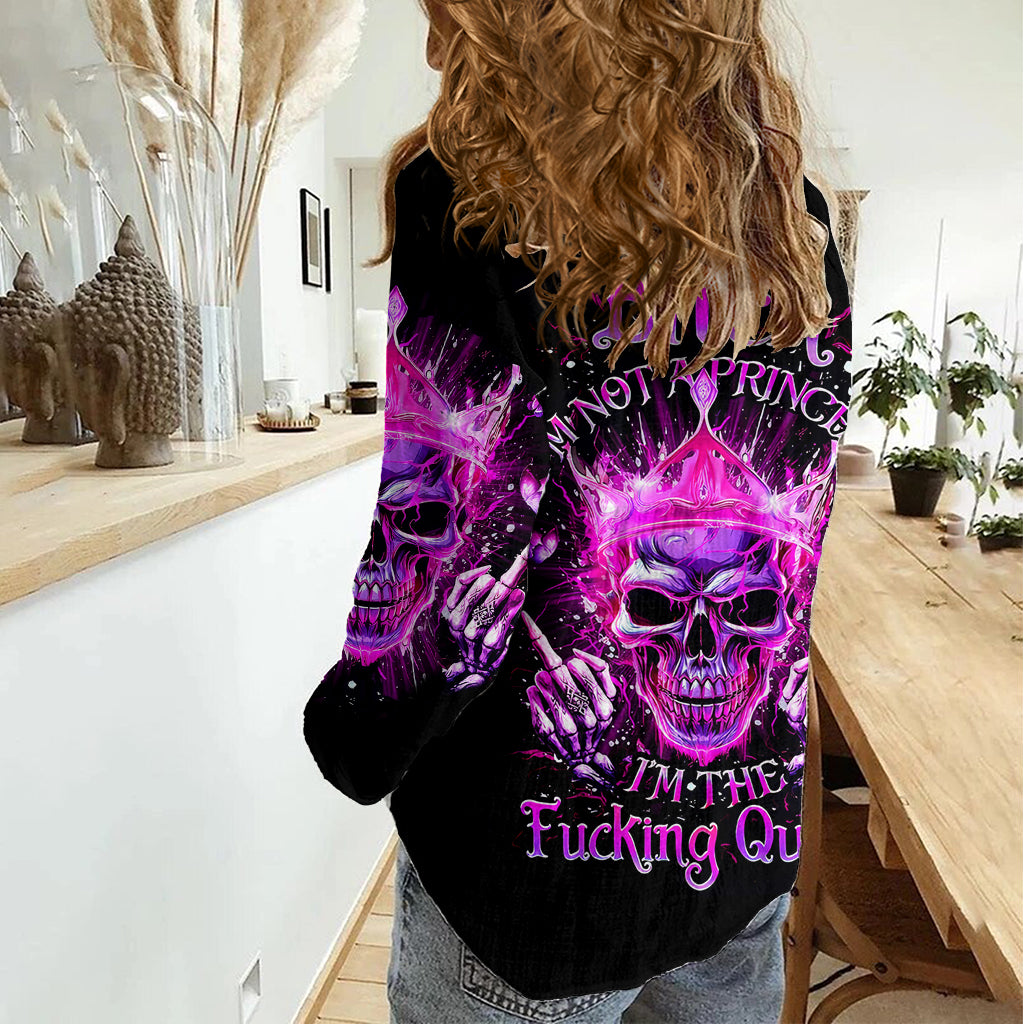 Queen Skull Women Casual Shirt Bitch I'm Not A Princess I'm The Fucking Queen - Wonder Print Shop