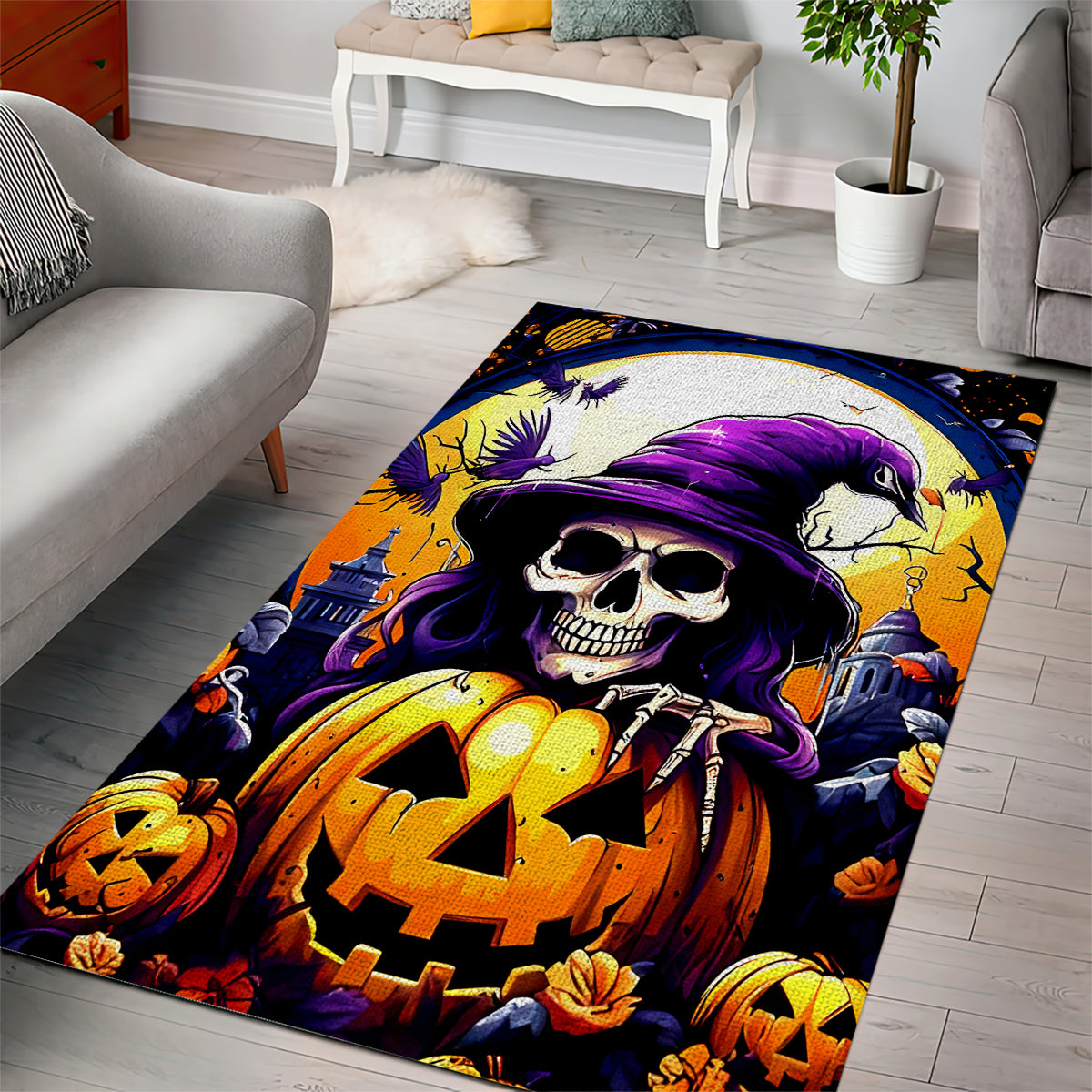 Pumpkin Witch Skull Area Rug In My Defense The Moon Was Full And I Was Left Unsupervided - Wonder Print Shop
