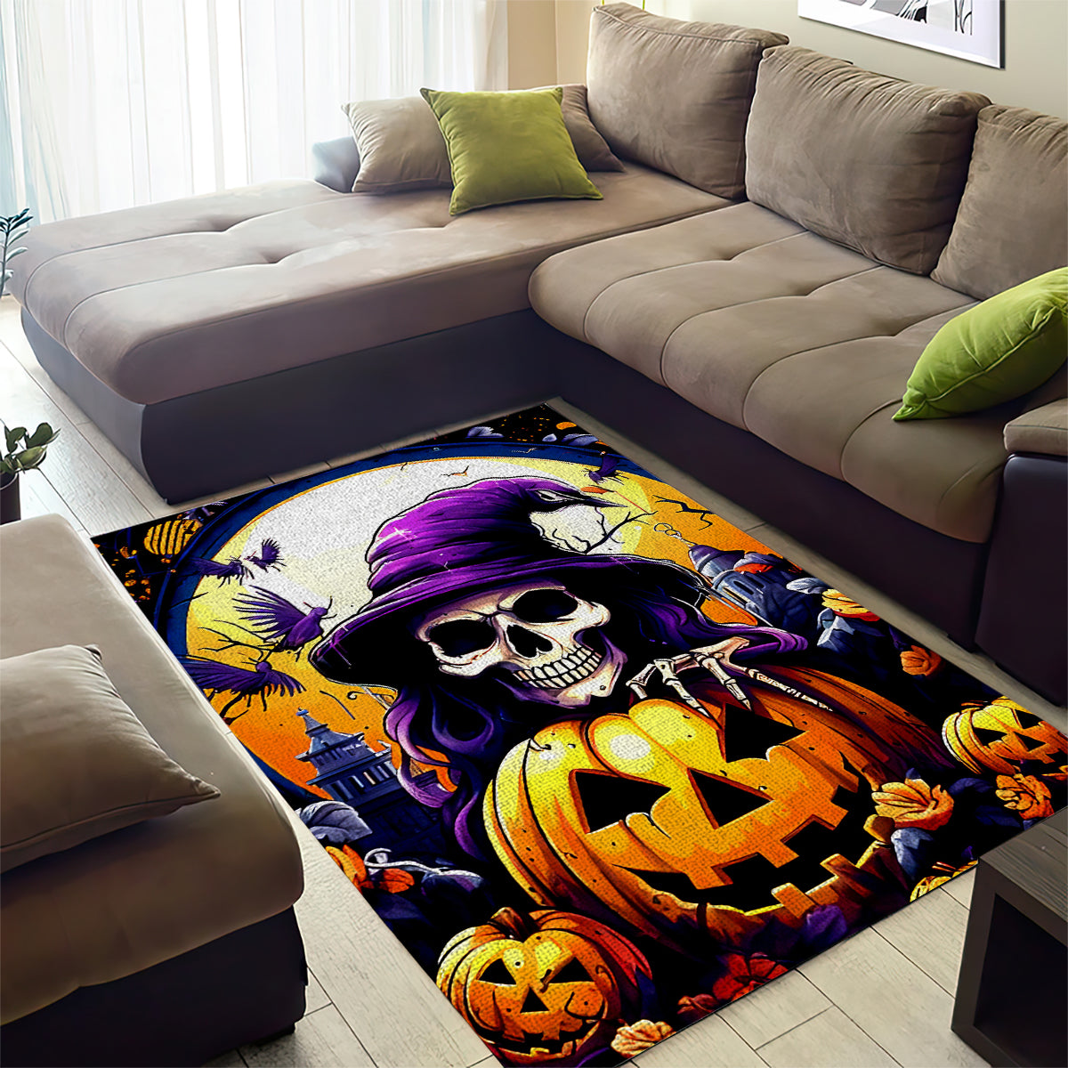 Pumpkin Witch Skull Area Rug In My Defense The Moon Was Full And I Was Left Unsupervided - Wonder Print Shop