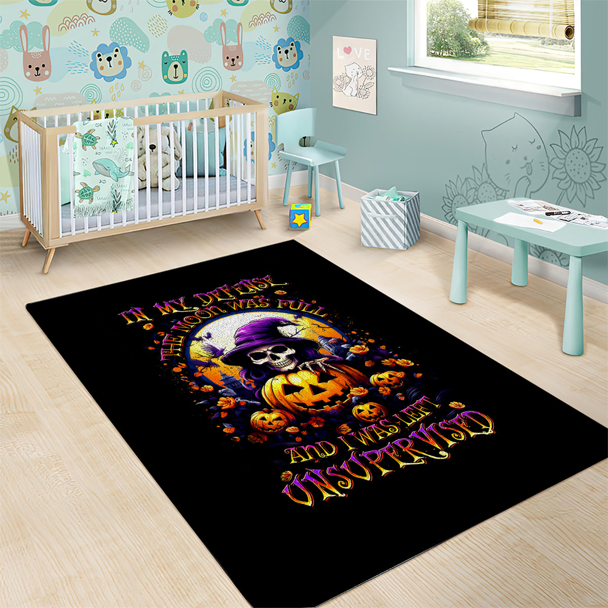 Pumpkin Witch Skull Area Rug In My Defense The Moon Was Full And I Was Left Unsupervided - Wonder Print Shop