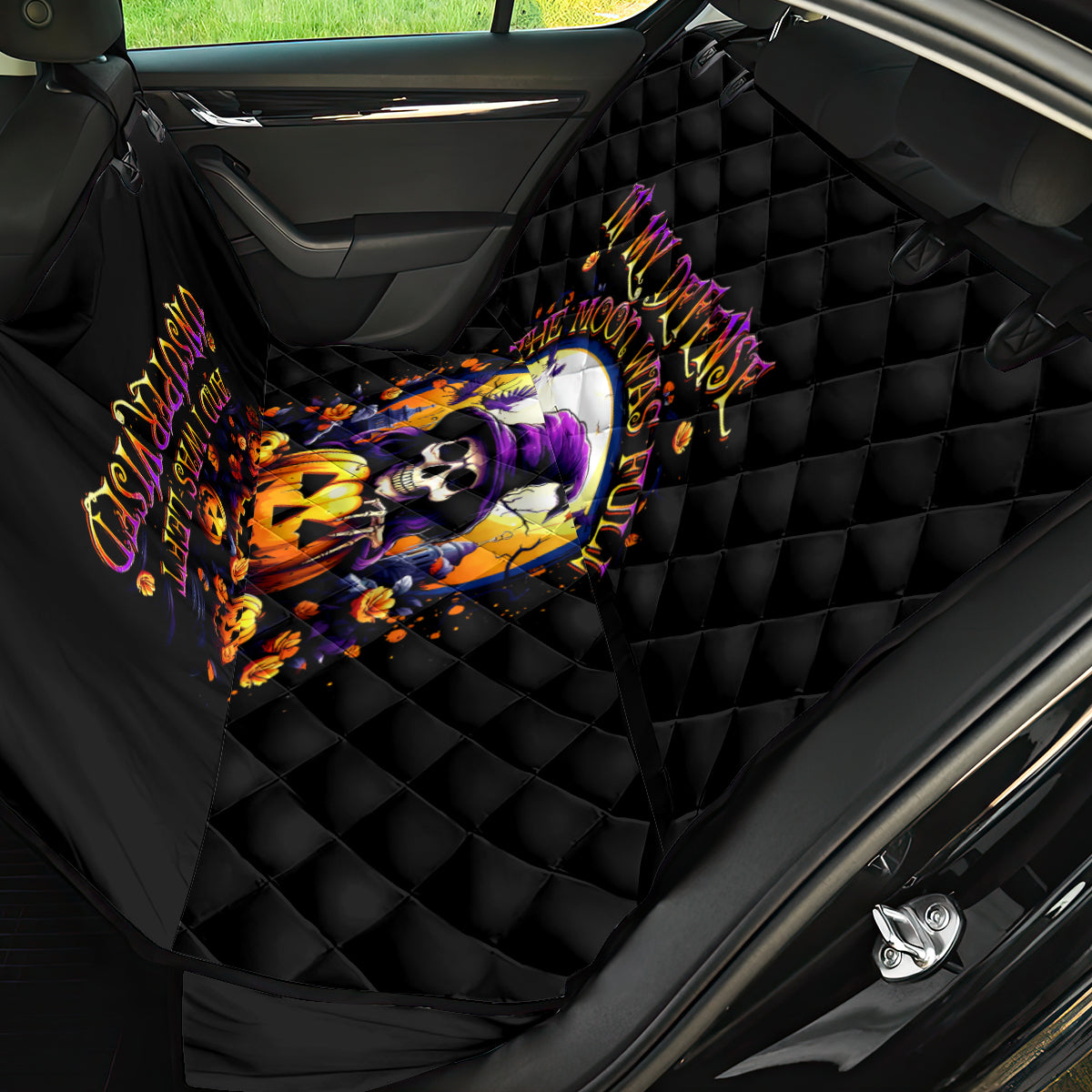 Pumpkin Witch Skull Back Car Seat Cover In My Defense The Moon Was Full And I Was Left Unsupervided - Wonder Print Shop