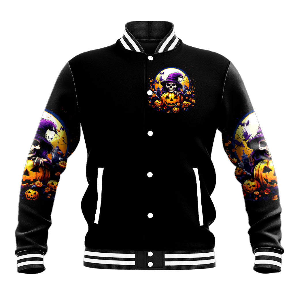 Pumpkin Witch Skull Baseball Jacket In My Defense The Moon Was Full And I Was Left Unsupervided - Wonder Print Shop