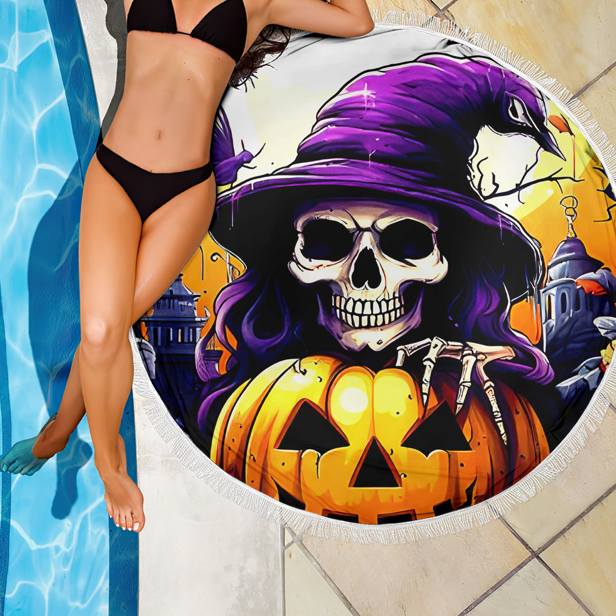 Pumpkin Witch Skull Beach Blanket In My Defense The Moon Was Full And I Was Left Unsupervided - Wonder Print Shop