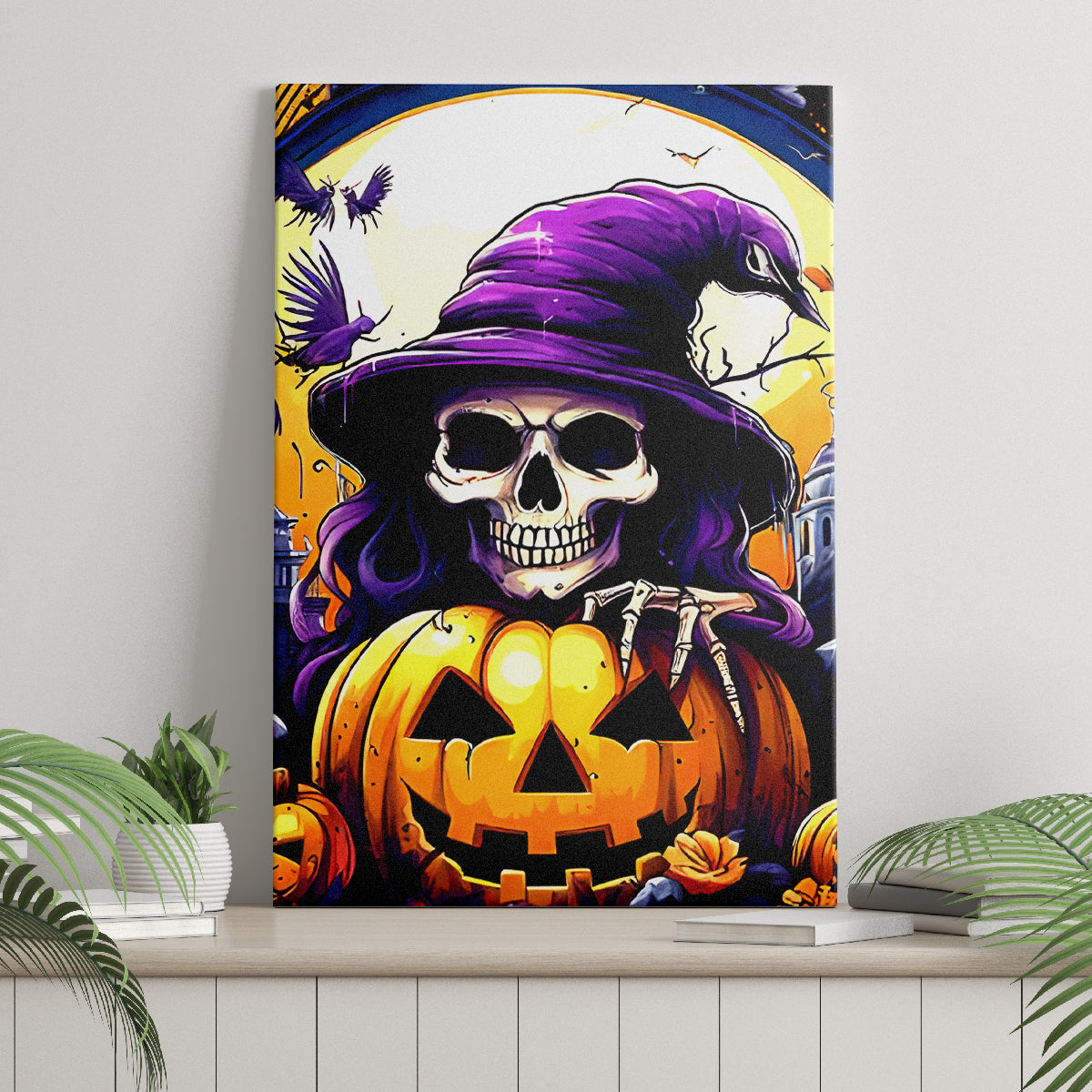 Pumpkin Witch Skull Canvas Wall Art In My Defense The Moon Was Full And I Was Left Unsupervided - Wonder Print Shop