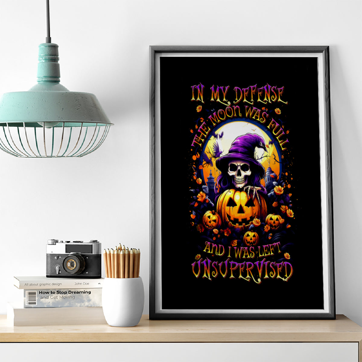 Pumpkin Witch Skull Canvas Wall Art In My Defense The Moon Was Full And I Was Left Unsupervided - Wonder Print Shop
