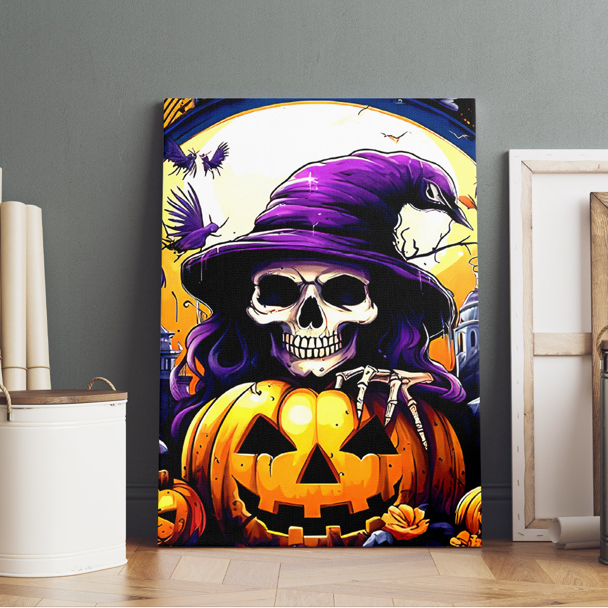 Pumpkin Witch Skull Canvas Wall Art In My Defense The Moon Was Full And I Was Left Unsupervided - Wonder Print Shop