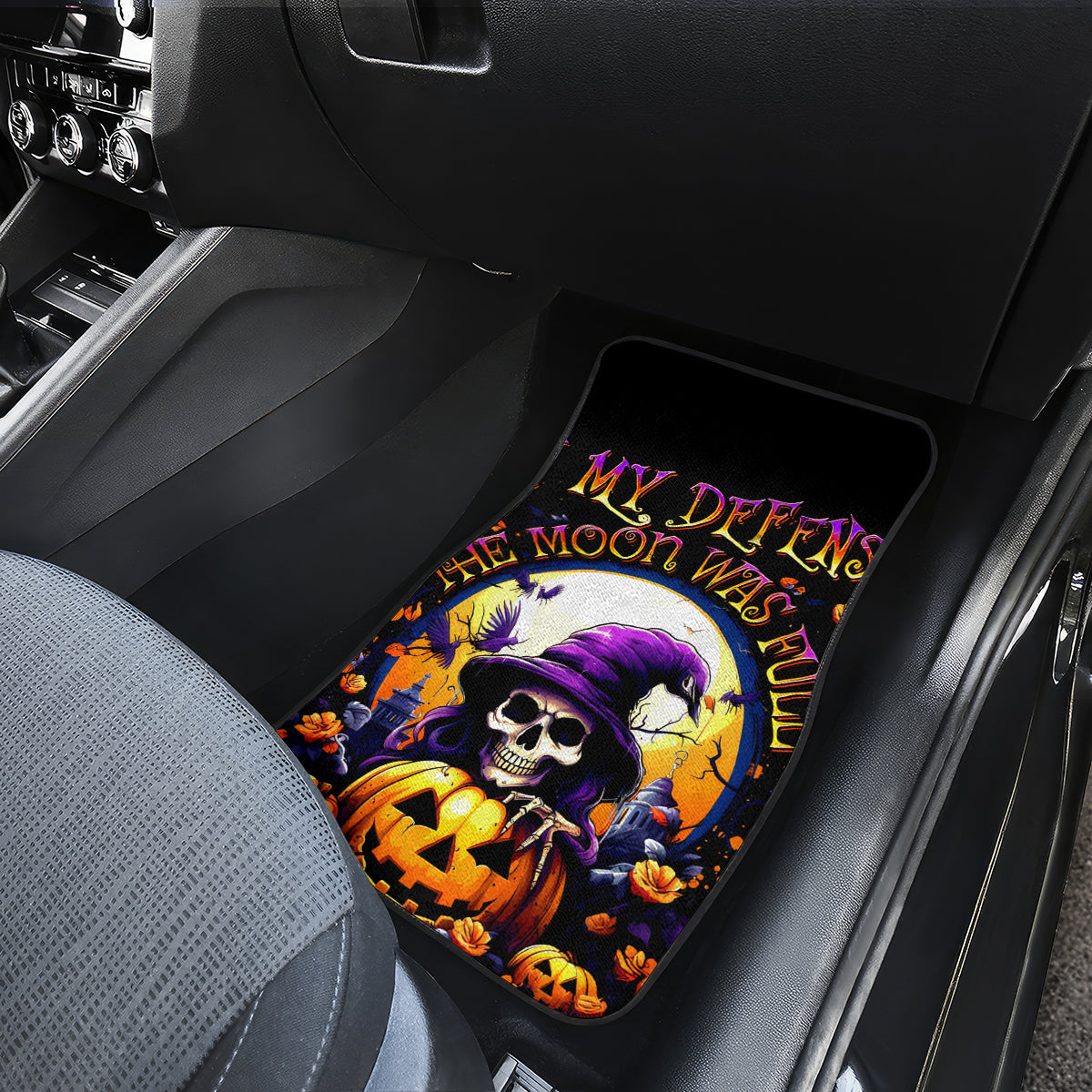 Pumpkin Witch Skull Car Mats In My Defense The Moon Was Full And I Was Left Unsupervided - Wonder Print Shop