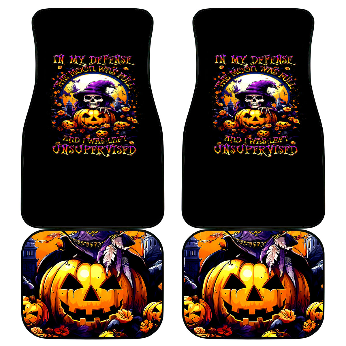 Pumpkin Witch Skull Car Mats In My Defense The Moon Was Full And I Was Left Unsupervided - Wonder Print Shop