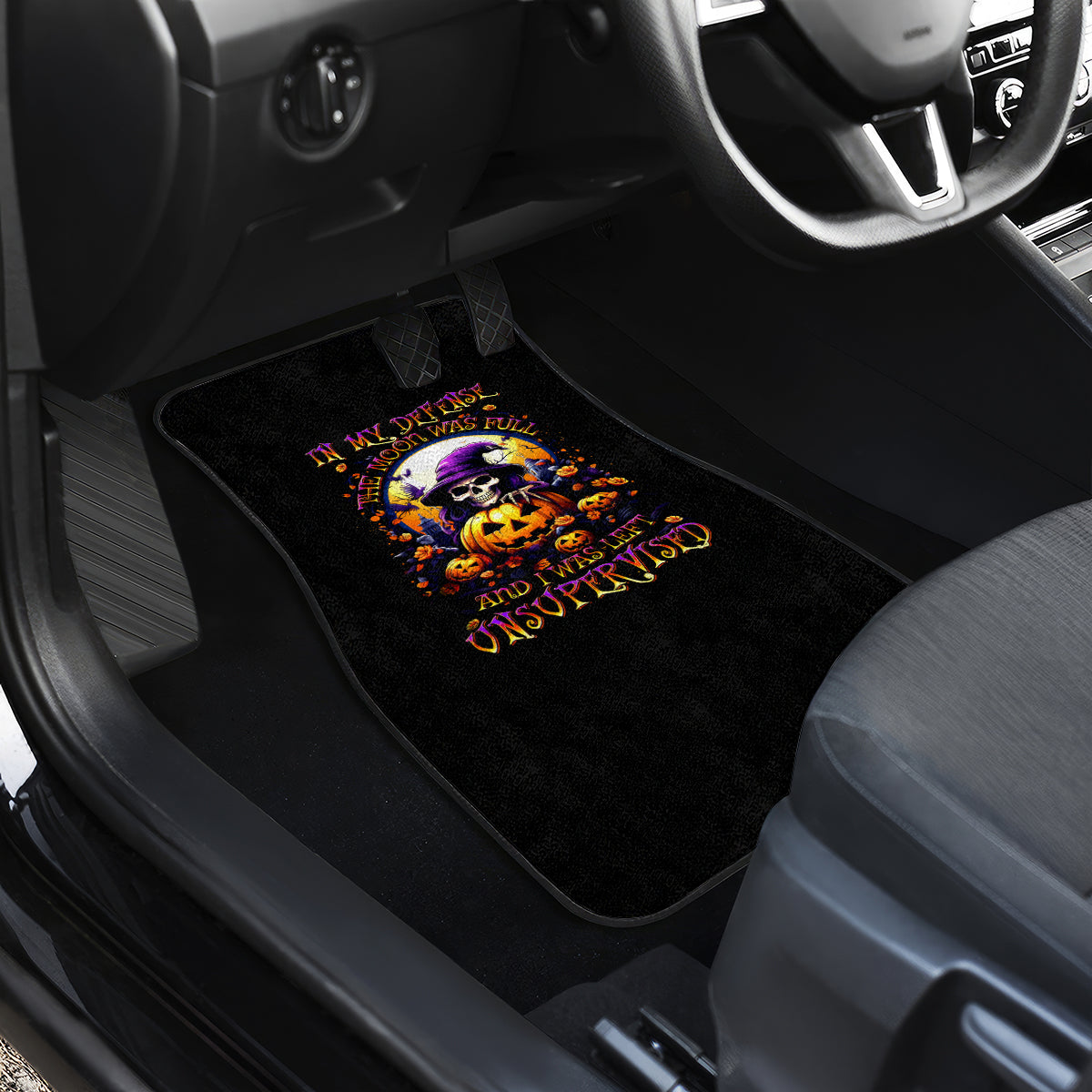 Pumpkin Witch Skull Car Mats In My Defense The Moon Was Full And I Was Left Unsupervided - Wonder Print Shop