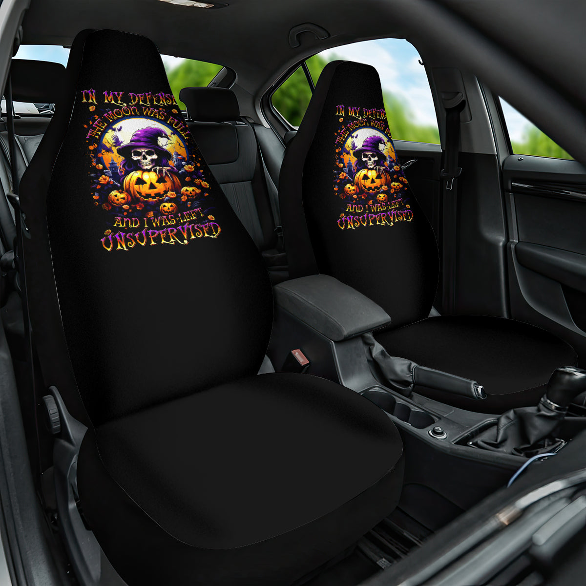 Pumpkin Witch Skull Car Seat Cover In My Defense The Moon Was Full And I Was Left Unsupervided - Wonder Print Shop