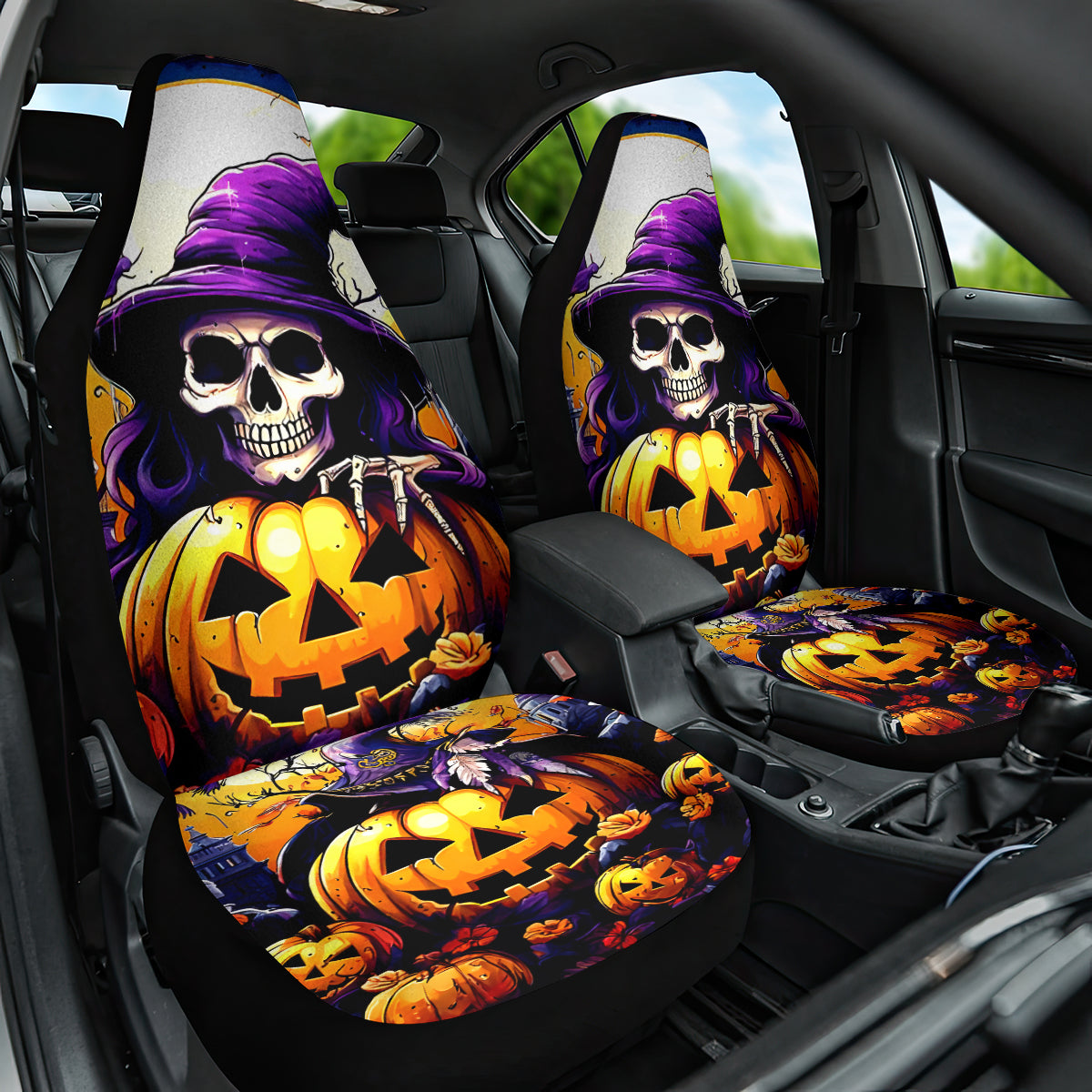 Pumpkin Witch Skull Car Seat Cover In My Defense The Moon Was Full And I Was Left Unsupervided - Wonder Print Shop