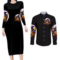 Pumpkin Witch Skull Couples Matching Long Sleeve Bodycon Dress and Long Sleeve Button Shirts In My Defense The Moon Was Full And I Was Left Unsupervided - Wonder Print Shop
