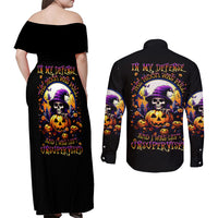 Pumpkin Witch Skull Couples Matching Off Shoulder Maxi Dress and Long Sleeve Button Shirts In My Defense The Moon Was Full And I Was Left Unsupervided - Wonder Print Shop