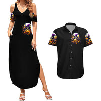 Pumpkin Witch Skull Couples Matching Summer Maxi Dress and Hawaiian Shirt In My Defense The Moon Was Full And I Was Left Unsupervided - Wonder Print Shop