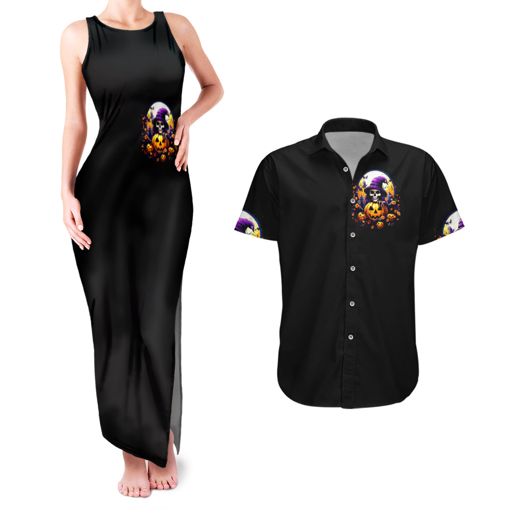 Pumpkin Witch Skull Couples Matching Tank Maxi Dress and Hawaiian Shirt In My Defense The Moon Was Full And I Was Left Unsupervided - Wonder Print Shop