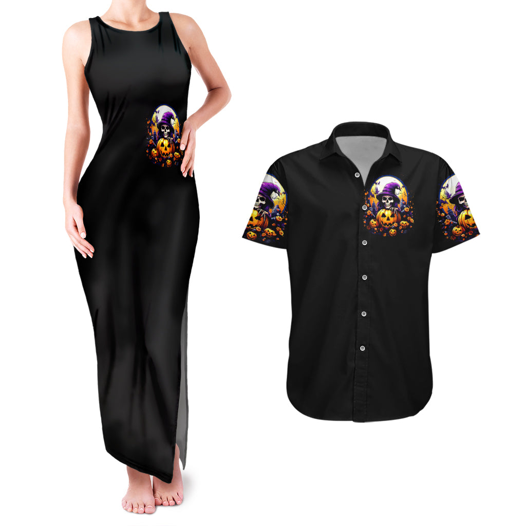 Pumpkin Witch Skull Couples Matching Tank Maxi Dress and Hawaiian Shirt In My Defense The Moon Was Full And I Was Left Unsupervided - Wonder Print Shop