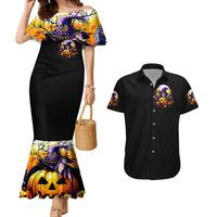 Pumpkin Witch Skull Couples Matching Mermaid Dress and Hawaiian Shirt In My Defense The Moon Was Full And I Was Left Unsupervided - Wonder Print Shop
