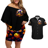 Pumpkin Witch Skull Couples Matching Off Shoulder Short Dress and Hawaiian Shirt In My Defense The Moon Was Full And I Was Left Unsupervided - Wonder Print Shop