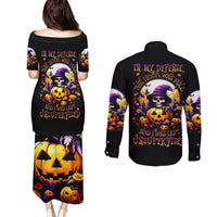 Pumpkin Witch Skull Couples Matching Puletasi and Long Sleeve Button Shirt In My Defense The Moon Was Full And I Was Left Unsupervided - Wonder Print Shop