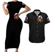 Pumpkin Witch Skull Couples Matching Short Sleeve Bodycon Dress and Hawaiian Shirt In My Defense The Moon Was Full And I Was Left Unsupervided - Wonder Print Shop