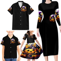 Pumpkin Witch Skull Family Matching Long Sleeve Bodycon Dress and Hawaiian Shirt In My Defense The Moon Was Full And I Was Left Unsupervided - Wonder Print Shop