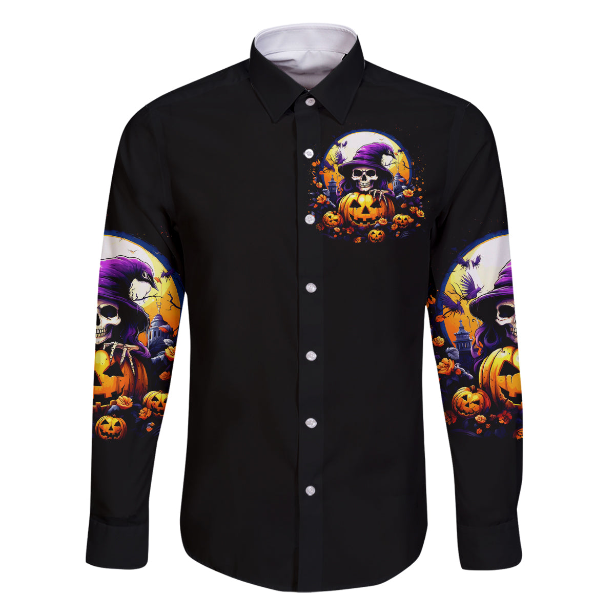 Pumpkin Witch Skull Family Matching Long Sleeve Bodycon Dress and Hawaiian Shirt In My Defense The Moon Was Full And I Was Left Unsupervided - Wonder Print Shop
