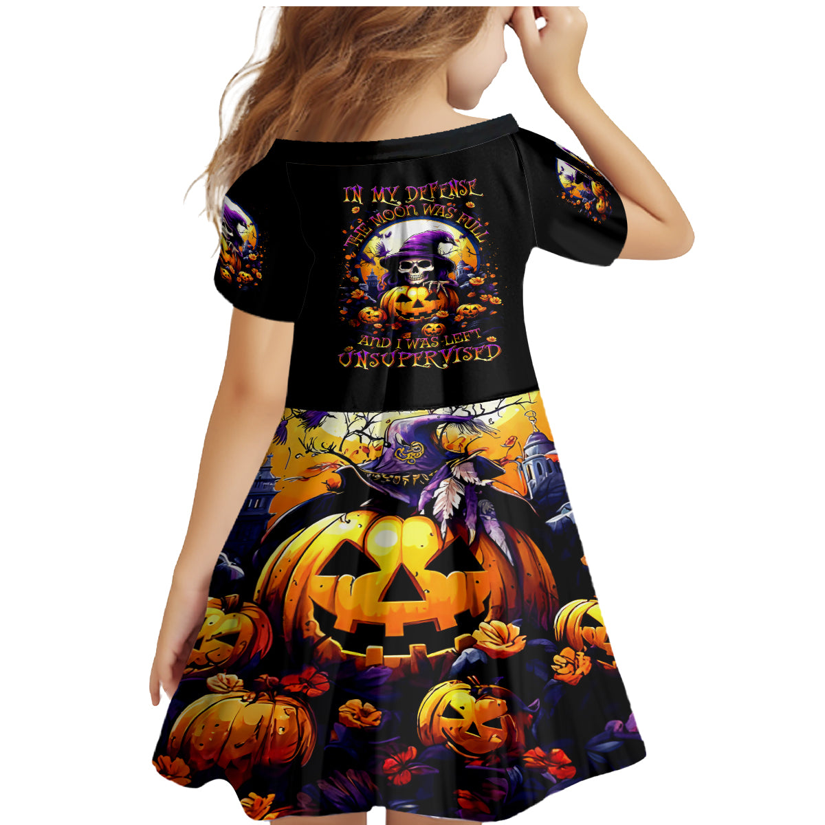 Pumpkin Witch Skull Family Matching Mermaid Dress and Hawaiian Shirt In My Defense The Moon Was Full And I Was Left Unsupervided - Wonder Print Shop