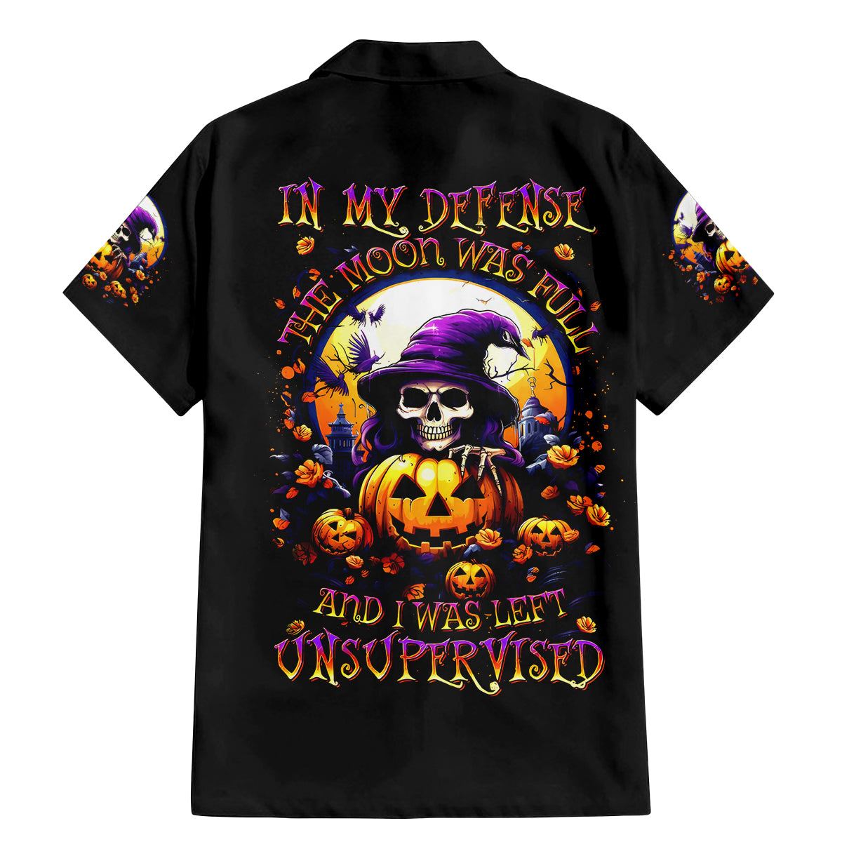 Pumpkin Witch Skull Family Matching Mermaid Dress and Hawaiian Shirt In My Defense The Moon Was Full And I Was Left Unsupervided - Wonder Print Shop