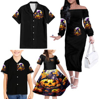 Pumpkin Witch Skull Family Matching Off Shoulder Long Sleeve Dress and Hawaiian Shirt In My Defense The Moon Was Full And I Was Left Unsupervided - Wonder Print Shop