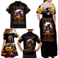 Pumpkin Witch Skull Family Matching Off Shoulder Maxi Dress and Hawaiian Shirt In My Defense The Moon Was Full And I Was Left Unsupervided - Wonder Print Shop