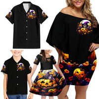 Pumpkin Witch Skull Family Matching Off Shoulder Short Dress and Hawaiian Shirt In My Defense The Moon Was Full And I Was Left Unsupervided - Wonder Print Shop