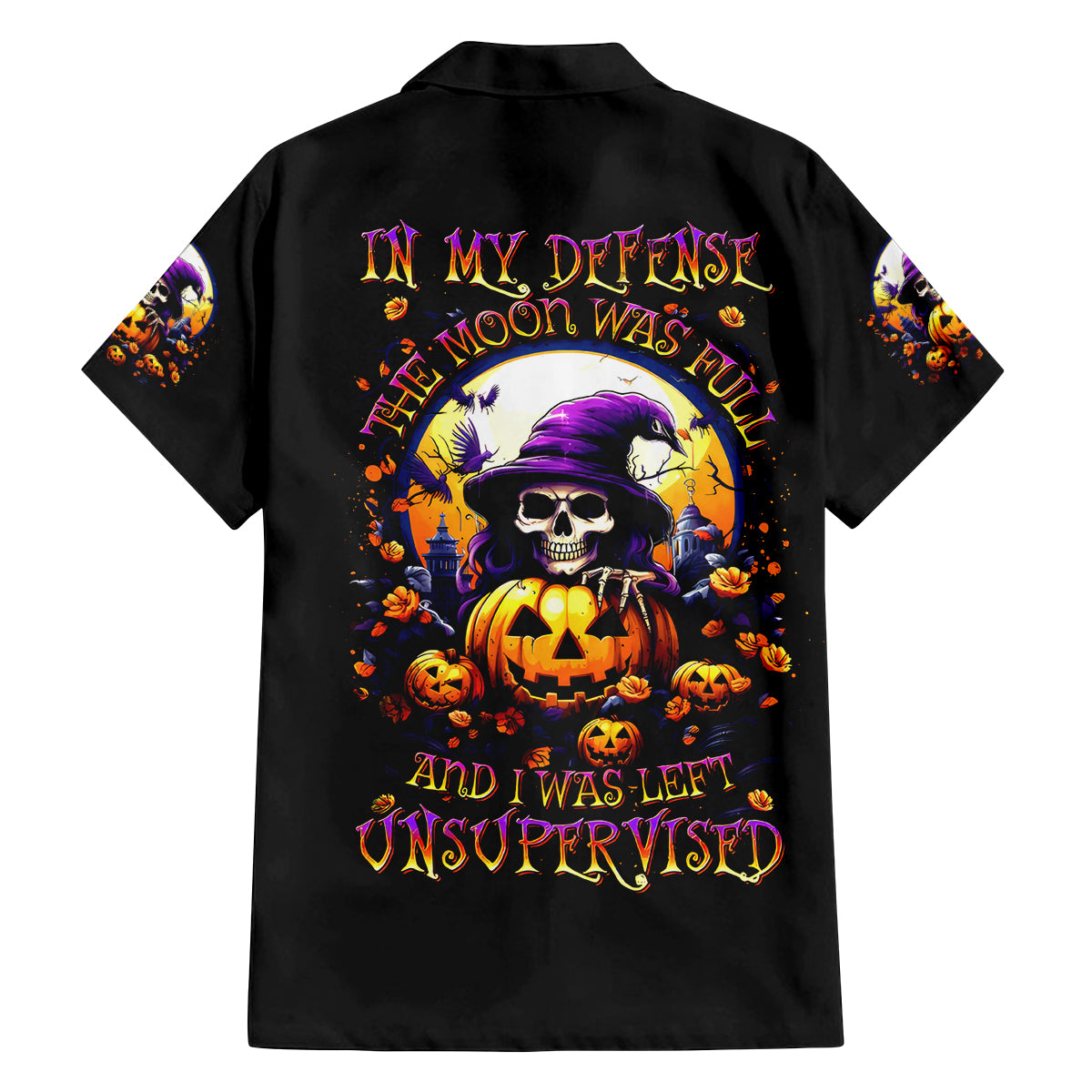 Pumpkin Witch Skull Family Matching Off Shoulder Short Dress and Hawaiian Shirt In My Defense The Moon Was Full And I Was Left Unsupervided - Wonder Print Shop